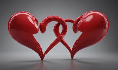 Two red hearts morphing, becoming one unified whole ,  concord,  abstract