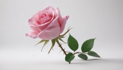 Single pink rose, stark white background, soft focus,  floral,  wallpaper