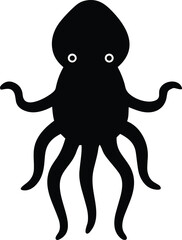Monochromatic Octopus Silhouette: A minimalist silhouette of an octopus, showcasing its iconic eight arms and distinct head shape, is captured in a captivating black on simple background.