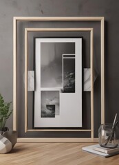 Modern photo frame collage mockup  Stylish & geometric design , art, decor, picture