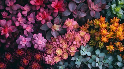 A vibrant display of succulents in various shades.