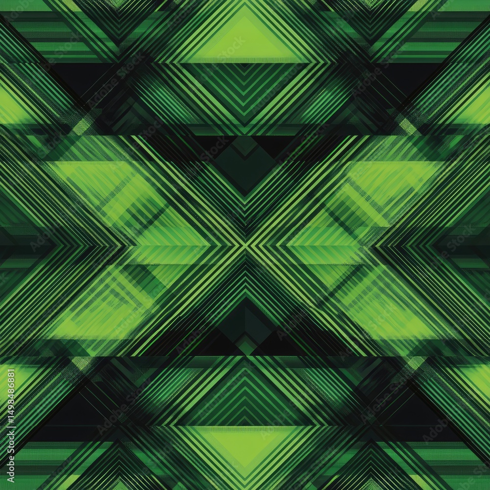 Poster abstract green geometric pattern with sharp lines and triangles, creating a symmetrical design
