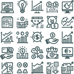 Business and Finance Icons Set - Data Analytics, Money Growth, Investment, and Digital Marketing Symbols