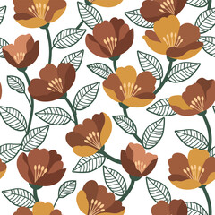 Abstract flowers on ไwhite background. Seamless pattern for decorating fashion design, fabric, wallpaper and all kinds of prints.