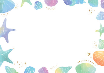 優しい水彩の貝殻フレーム