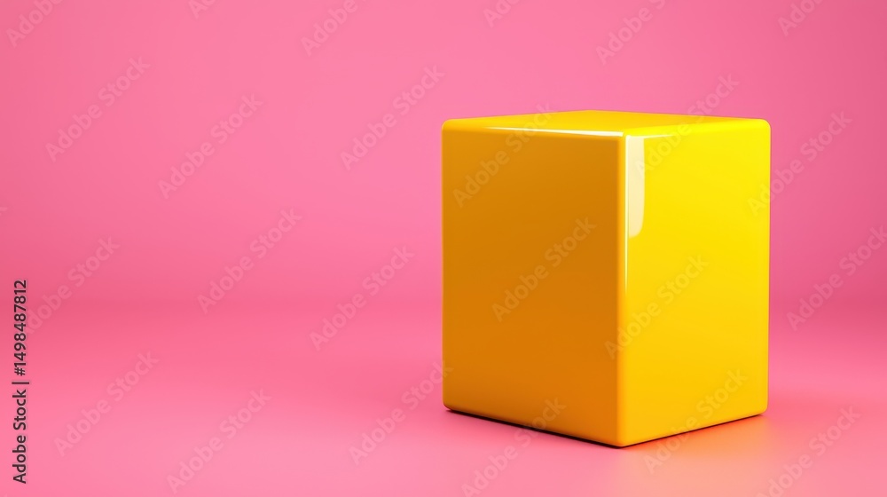 Aufkleber yellow cube on pink background. simple, clean, and minimalist 3d rendering. bright, bold colors crea