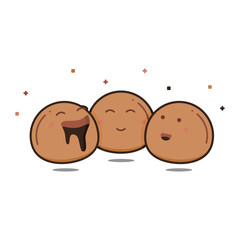 Cute cartoon hazelnuts with expressive faces showing joy and fun