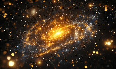 Obraz premium Golden Spiral Galaxy, cosmic dust, stars, space, background, astronomy