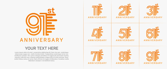 Naklejka premium Anniversary logo type set with double line number. orange color can be use special moment