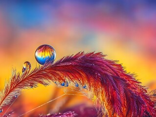 A Minimalist Background with a Reflective Droplet on a Thin Spider's Silk, a Precision Macro Photography Shot