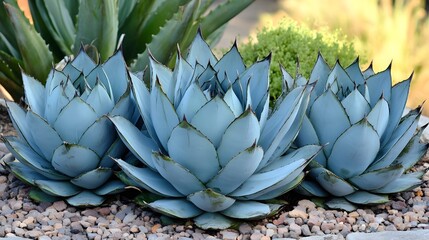 Fototapeta premium Close-up of agave plants with light blue-gray foliage.
