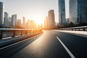 Obraz premium Urban Road at Sunrise in a Modern City