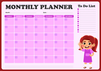 monthly schedule with illustrations of small children. suitable for children to use in organizing monthly schedules