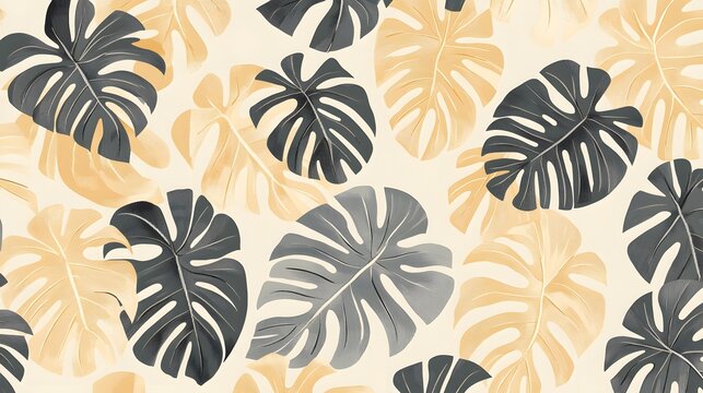 Tropical monstera leaves pattern in muted tones.