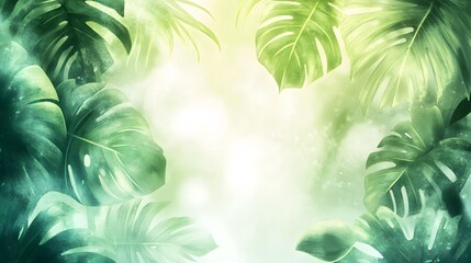 Naklejka premium Lush tropical leaves in soft focus.