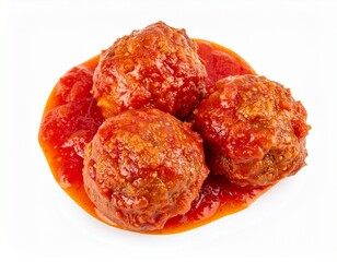 Homemade meatballs in sauce isolated on white background with full depth of field for family dinner or Italian cuisine concept