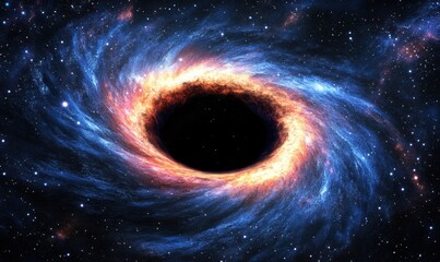 Obraz premium Supermassive black hole accretion, cosmic space, swirling nebula, science fiction background, astronomy