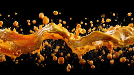 Tangerine splash gol x fluid dynamic create lively vibrant view. liquid shows powerful energetic form creating splash tangerine color against dark background