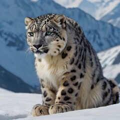Fototapeta premium portrait of a snow leopard,A snow leopard stalking its prey