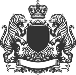 Tiger coat of arms, vintage black and white crest design template