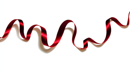 Wavy red ribbon in motion, elegant curves, pure white background -- simplicity in dynamic form