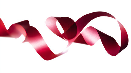 Wavy red ribbon in motion, elegant curves, pure white background -- simplicity in dynamic form