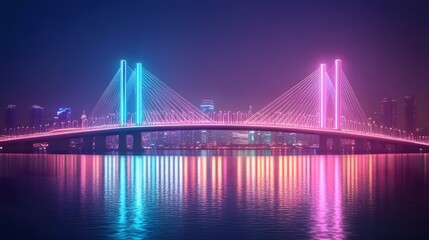 Fototapeta premium Glowing light bridge leading to a futuristic digital cityscape