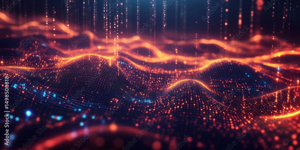 Poster geometric abstract digital data lights visualization futuristic.