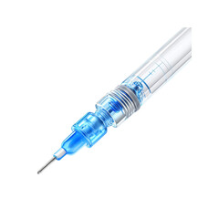 Fototapeta premium Close-up of a Transparent Medical Syringe with Blue Liquid