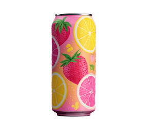 Obraz premium Isolate transparent, Strawberry Lemon Soda Can with Pastel Gradient and Fruit Pattern, fruit soda can, colorful fruit soda