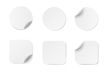 White sticker set with curled isolated on white background