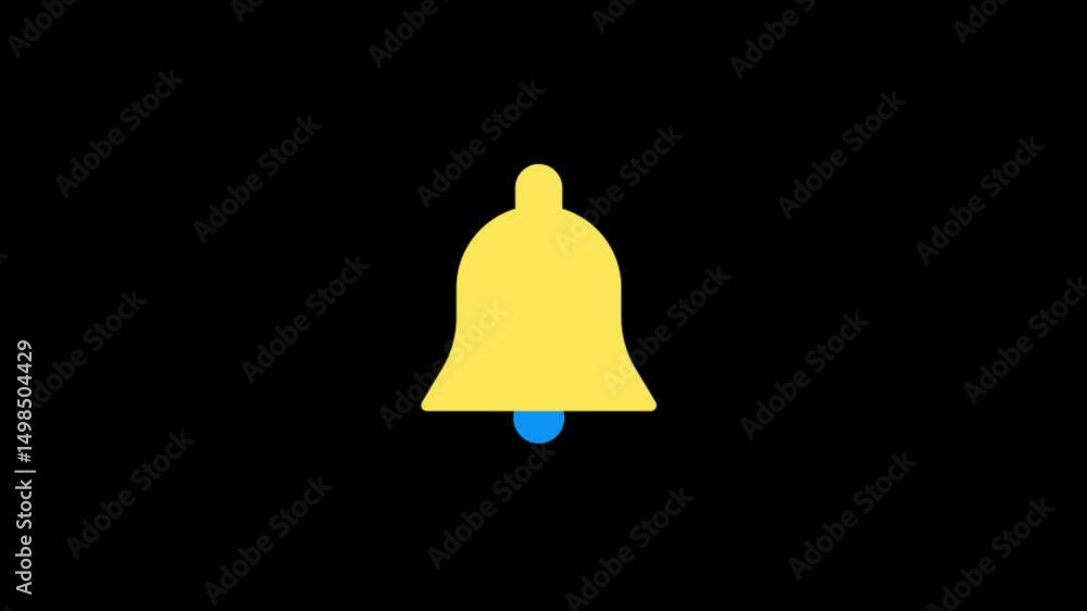 Poster minimalistic yellow notification bell icon on black background highlighted in style