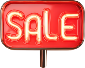 Neon sign glowing with the word "Sale" isolated on transparent background, cut out	