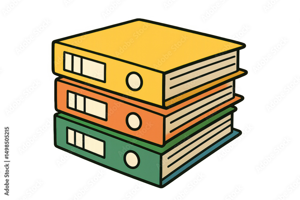 Poster colorful binders stacked neatly, symbolizing organization, data storage, and knowledge, isolated on 