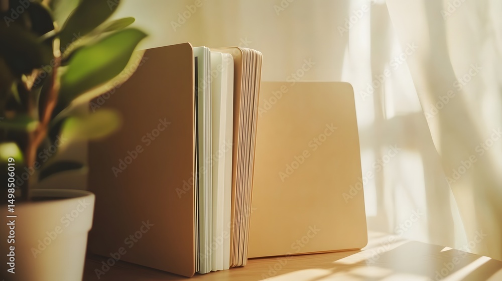 Poster a folder and documents on a desk, symbolizing efficiency in office work.