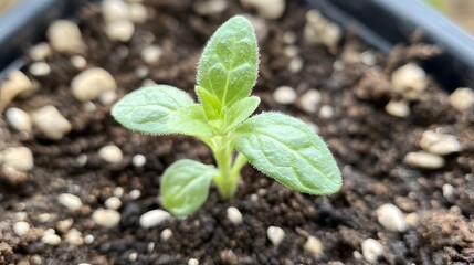 Young seedling emerging from soil.