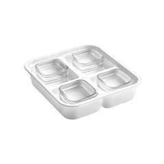 White Plastic Food Tray with Four Clear Glass Containers