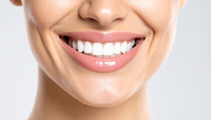 Fototapeta premium Close up of a woman smiles with beautiful white teeth without show whole face