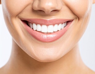 Obraz premium Close up of a woman smiles with beautiful white teeth without show whole face