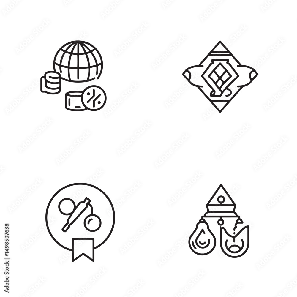 Poster minimalist line art icon set featuring concepts of finance and abstract elements