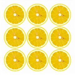 Juicy Lemon Slices Arranged in Overlapping Pattern with Juice Droplets on Isolated White Background