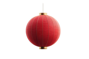 Fototapeta premium Red traditional chinese lantern with gold trim hanging on black background, cut out