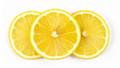 Juicy Lemon Slices Arranged in Overlapping Pattern with Juice Droplets on Isolated White Background