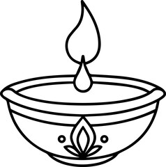 diwali diya lamp outline line art illustration, coloring book page