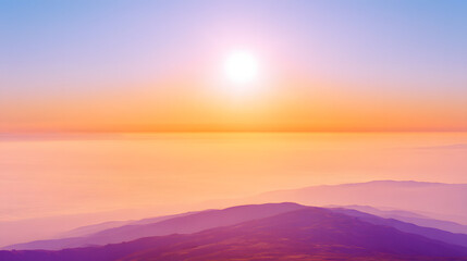 Fototapeta premium Golden sunset over a serene landscape, warm light through clouds, orange and purple hues blending in harmony