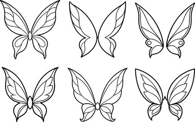 Set of angel wings outline line art illustration, coloring book page