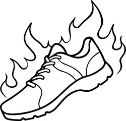 Fiery Running Shoes outline line art illustration, coloring book page