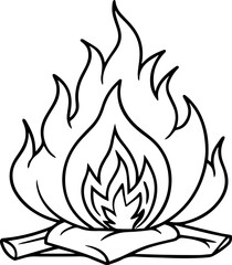 campfire outline line art illustration, coloring book page