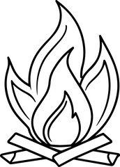 campfire outline line art illustration, coloring book page