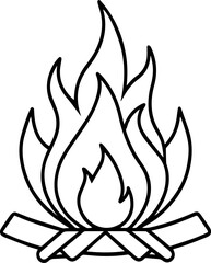 campfire outline line art illustration, coloring book page